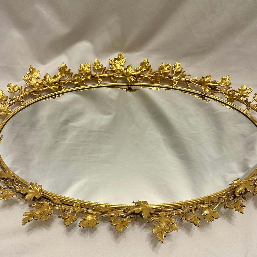 Vintage Hollywood Regency Gold Mirrored Dresser Tray or Wall Mirror, 1960s RARE - Picture 10 of 16